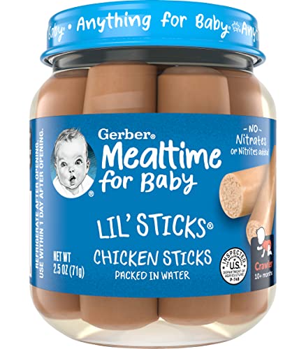 Gerber Mealtime for Baby Lil’ Sticks, Chicken Sticks, Packed in Water, No Nitrates or Nitrites Added, for Crawlers 10 Months & Up, 2.5-Ounce Jar (Pack of 10 Jars)