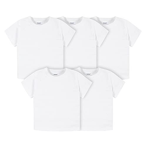 Gerber Baby Toddler 5-Pack Solid Short Sleeve T-Shirts Jersey 160 GSM, White, 4T