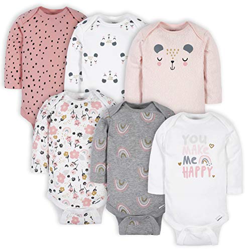 Gerber baby girls 6-pack Long-sleeve Onesies Bodysuits and Toddler T Shirt Set, Bear Pink, 6-9 Months US