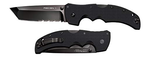 Cold Steel Recon 1 Series Tactical Folding Knife with Tri-Ad Lock and Pocket Clip - Made with Premium CPM-S35VN Steel, Tanto Half Serrated