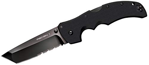 Cold Steel Recon 1 Series Tactical Folding Knife with Tri-Ad Lock and Pocket Clip - Made with Premium CPM-S35VN Steel, Tanto Half Serrated