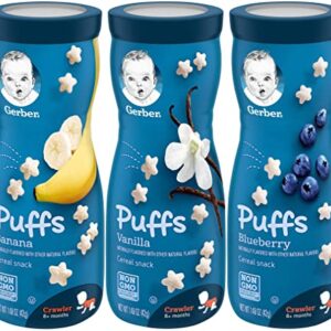 Gerber Puffs Variety Pack, 1 Banana, 1 Vanilla, 1 Blueberry, 3 CT