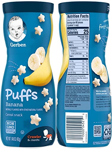 Gerber Puffs Variety Pack, 1 Banana, 1 Vanilla, 1 Blueberry, 3 CT