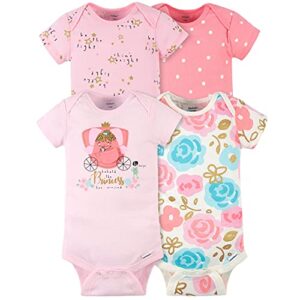 gerber baby girls’ 4-pack short sleeve onesies bodysuits, princess pink, 18 months