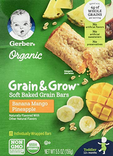 Gerber Up Age Organic Grain & Grow Soft Baked Grain Bars Banana Mango Pineapple, 5oz