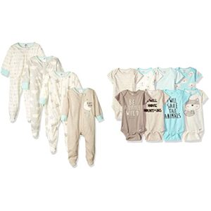 gerber baby neutral 8-pack short sleeve onesies and 4-pack sleep ‘n play clothing bundle, elephants, 0-3m