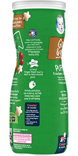 Gerber Organic for Baby Grain & Grow Puffs, Cranberry Orange, Puffed Grain Snack for Crawlers, Non-GMO & USDA Organic, 1.48-Ounce Canister (Pack of 3)