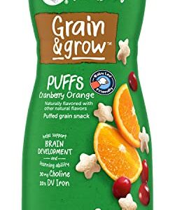 Gerber Organic for Baby Grain & Grow Puffs, Cranberry Orange, Puffed Grain Snack for Crawlers, Non-GMO & USDA Organic, 1.48-Ounce Canister (Pack of 3)