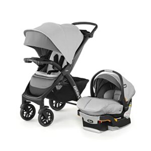 chicco bravo le trio travel system, bravo le quick-fold stroller with keyfit 30 zip infant car seat, car seat and stroller combo | driftwood/grey