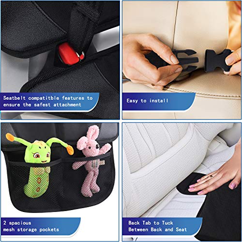 Car Seat Protector, 2 Pack Large Car Seat Protectors for Child Baby Car Seat with Organizer Pockets, Thick Padding Waterproof Car Seat Protector, Auto Vehicle Leather Seats Dog Mat Cover Pads, Black