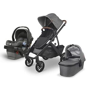 uppababy vista v2 stroller – greyson (charcoal melange/carbon/saddle leather) + mesa infant car seat – jordan (charcoal melange) merino wool