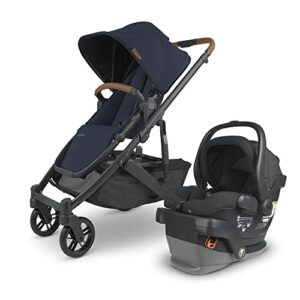 cruz v2 stroller – noa (navy/carbon/saddle leather) + mesa v2 infant car seat – jake (charcoal)