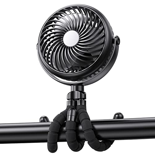 GRANDFAST Baby Stroller Fan - 5000mAh Battery operated Clip on Fan with Flexible Tripod - 360 Degree Rotatable Portable Fan for Car Seat Crib Golf Cart Peloton Bike Treadmill ( Black )