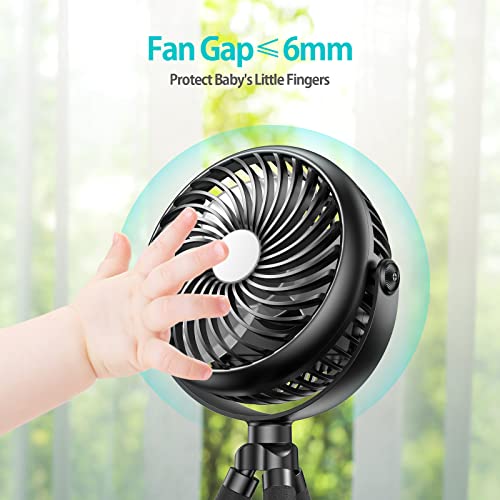 GRANDFAST Baby Stroller Fan - 5000mAh Battery operated Clip on Fan with Flexible Tripod - 360 Degree Rotatable Portable Fan for Car Seat Crib Golf Cart Peloton Bike Treadmill ( Black )