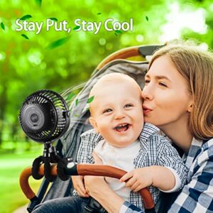 GRANDFAST Baby Stroller Fan - 5000mAh Battery operated Clip on Fan with Flexible Tripod - 360 Degree Rotatable Portable Fan for Car Seat Crib Golf Cart Peloton Bike Treadmill ( Black )