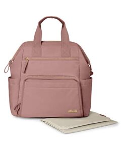 skip hop diaper bag backpack: mainframe large capacity wide open structure with changing pad & stroller attachement, dusty rose