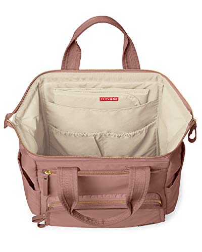 Skip Hop Diaper Bag Backpack: Mainframe Large Capacity Wide Open Structure with Changing Pad & Stroller Attachement, Dusty Rose