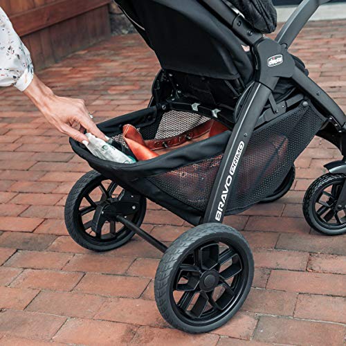 Chicco Bravo Primo Trio Travel System, Bravo Primo Quick-Fold Stroller with Chicco KeyFit 35 Zip Extended-Use Infant Car Seat, Car Seat and Stroller Combo | Springhill/Black