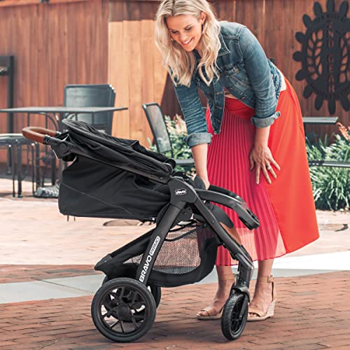 Chicco Bravo Primo Trio Travel System, Bravo Primo Quick-Fold Stroller with Chicco KeyFit 35 Zip Extended-Use Infant Car Seat, Car Seat and Stroller Combo | Springhill/Black