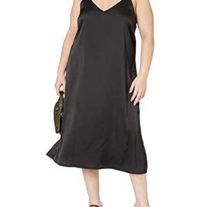 The Drop Women's Ana Silky V-Neck Midi Slip Dress Dress, -Black, S