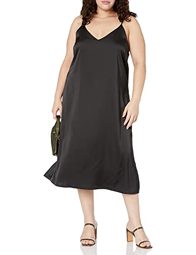 The Drop Women's Ana Silky V-Neck Midi Slip Dress Dress, -Black, S