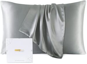 zimasilk 100% mulberry silk pillowcase for hair and skin – upgraded silk pillow case, more soft & durable, highest grade 6a silk, with ykk zipper, gift box 1pc (standard 20″x26″, grey)