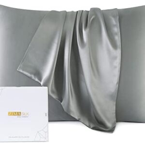 ZIMASILK 100% Mulberry Silk Pillowcase for Hair and Skin - Upgraded Silk Pillow Case, More Soft & Durable, Highest Grade 6A Silk, with YKK Zipper, Gift Box 1Pc (Standard 20"x26", Grey)