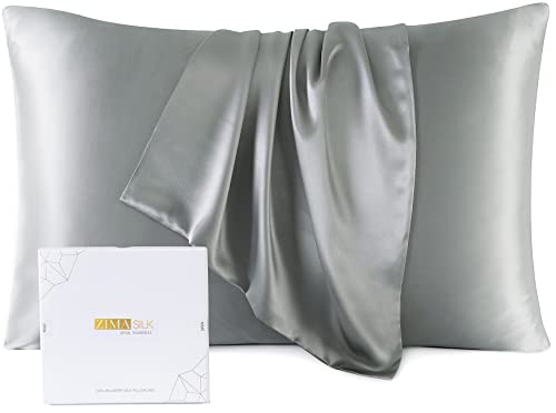 ZIMASILK 100% Mulberry Silk Pillowcase for Hair and Skin - Upgraded Silk Pillow Case, More Soft & Durable, Highest Grade 6A Silk, with YKK Zipper, Gift Box 1Pc (Standard 20"x26", Grey)
