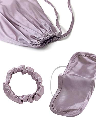 LYANER Women's Pajamas Set 7pcs Silk Satin Sleepwear Loungewear Cami Shirt Pj Set Purple Medium