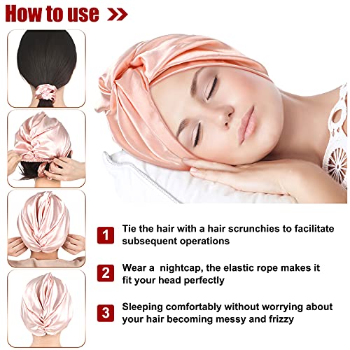 6 Pcs Silk Bonnet Silk Hair Wrap for Sleeping, Natural Silk Scrunchy Soft Silk Scrunchies Hair Sleep Silk Sleeping Bonnet for Women Hair Care Ponytail Holder (Pink, Black, Rose Gold)