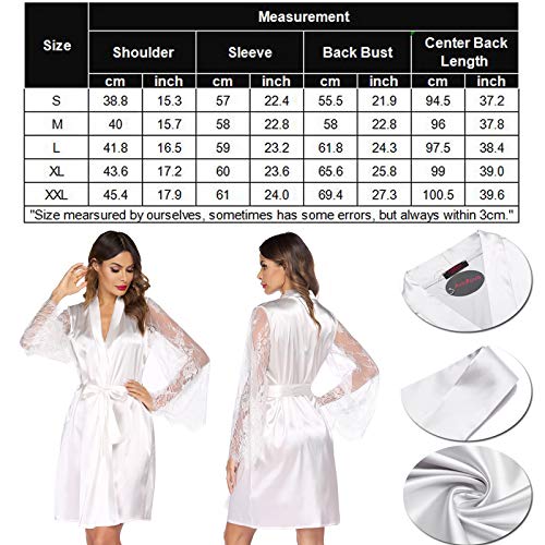 Avidlove Women's Satin Robe Short Kimono for Bride & Bridesmaid Wedding Party Robes White