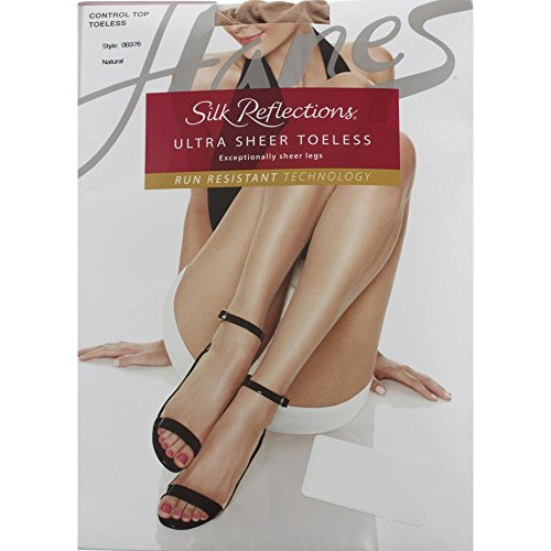 Hanes Silk Reflections Women's Lasting Sheer Control Top Toeless Pantyhose, Natural, C/D
