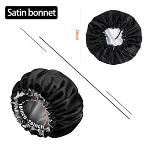Satin Bonnet Silk Bonnet for Curly Hair Bonnet Braid Bonnet for Sleeping Bonnets for Women Large Double-Layer Adjustable Black
