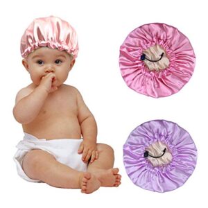 3 pieces kids satin bonnet night sleep caps, adjustable sleeping hat soft silk flower night hats for natural hair teens toddler child baby reversible double