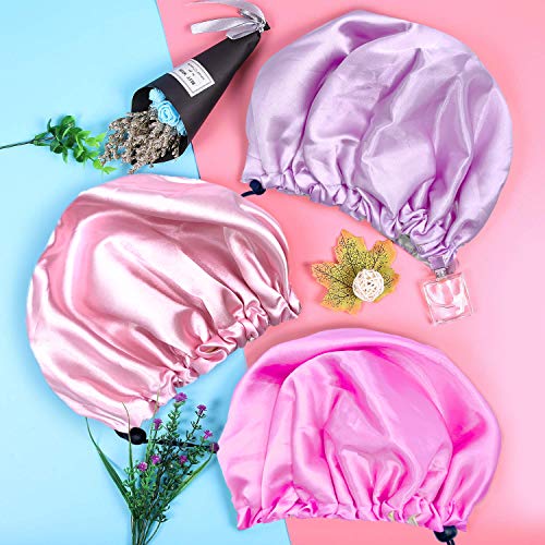 3 Pieces Kids Satin Bonnet Night Sleep Caps, Adjustable Sleeping Hat Soft Silk Flower Night Hats for Natural Hair Teens Toddler Child Baby Reversible Double