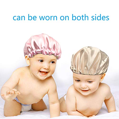 3 Pieces Kids Satin Bonnet Night Sleep Caps, Adjustable Sleeping Hat Soft Silk Flower Night Hats for Natural Hair Teens Toddler Child Baby Reversible Double