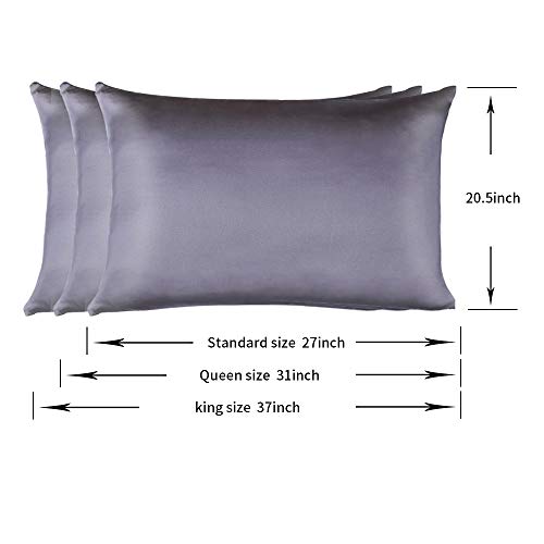 Jocoku 100% Mulberry Silk Pillowcases Set of 2 for Hair and Skin and Super Soft and Breathable Queen Size Nature Silk Pillowcases (Queen, Gray)