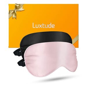 luxtude eye mask for sleeping, 1oo% mulberry silk sleep mask, super soft satin sleep mask, satin eye masks for sleeping blockout, blindfold, night mask, eye cover, eye shades for women men, 2 pack