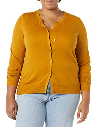 Amazon Essentials Women's Lightweight Crewneck Cardigan Sweater (Available in Plus Size), Tobacco Brown, XX-Large