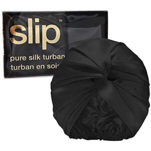 slip silk turban, black, one size (21”- 28”) – double-lined pure mulberry silk 22 momme hair turban – hair-friendly, lightweight and multipurpose head wrap + sleeping cap for curly + thick hair types