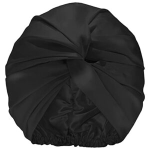 SLIP Silk Turban, Black, One Size (21”- 28”) - Double-Lined Pure Mulberry Silk 22 Momme Hair Turban - Hair-Friendly, Lightweight and Multipurpose Head Wrap + Sleeping Cap for Curly + Thick Hair Types