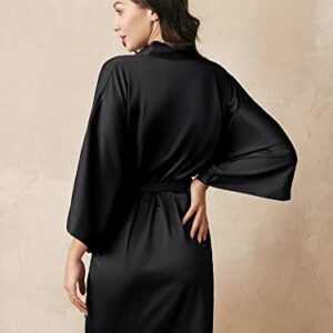 AW BRIDAL Women's Black Silk Robe, Short Satin Kimono Robe Bridal Party Robes for Brides Bridesmaids, Black S