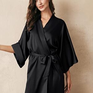 AW BRIDAL Women's Black Silk Robe, Short Satin Kimono Robe Bridal Party Robes for Brides Bridesmaids, Black S