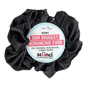 scunci by conair the original scrunchie jumbo size in washable black nylon silk-like fabric, perfect for wrist-to-hair versatility, 1 count
