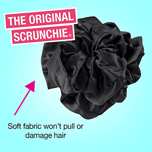 Scunci by Conair The Original Scrunchie Jumbo Size in Washable Black Nylon Silk-Like Fabric, Perfect for Wrist-to-Hair Versatility, 1 Count