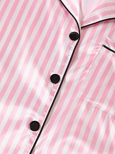 LYANER Women's Notch V Neck Button Up Short Sleeve Shirt and Shorts Pajamas Set Pink Small