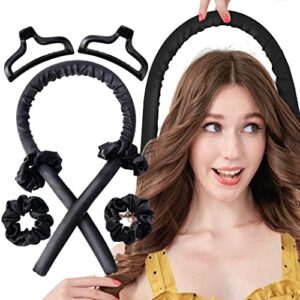 heatless curling rod silk headband, no heat curls rollers, curlers with ribbons sleeping soft wave hair curler diy hair styling tools formers for long medium hair (glossy black)