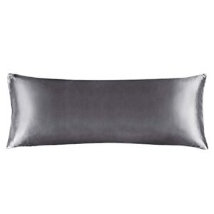 bedelite satin silk body pillow pillowcase for hair and skin, premium and silky dark grey long body pillow case cover 20×54 with envelope closure