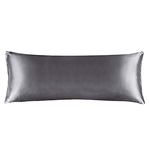 BEDELITE Satin Silk Body Pillow Pillowcase for Hair and Skin, Premium and Silky Dark Grey Long Body Pillow Case Cover 20x54 with Envelope Closure