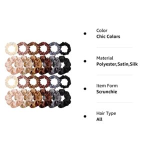 24 Pieces Satin Hair Scrunchies Silk Elastic Hair Bands Skinny Hair Ties Ropes Ponytail Holder for Women Girls Hair Accessories Decorations (Solid Pattern, Chic Colors)